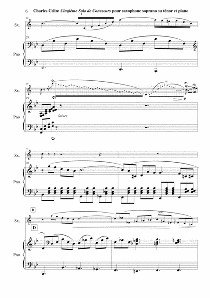 Charles Colin: Cinquième Solo de Concours, Opus 45 arranged for Bb soprano or tenor saxophone and pi