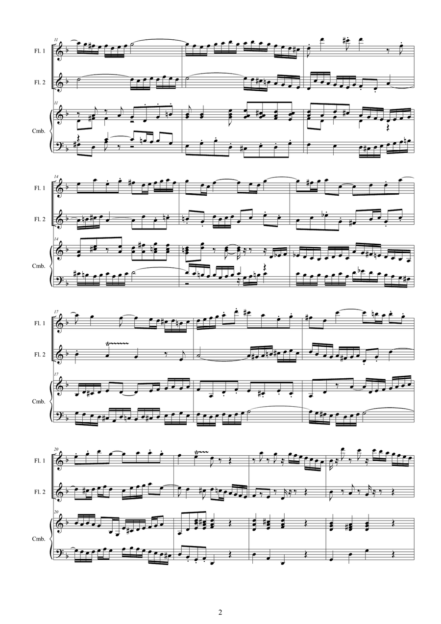 Bach - Double Concerto in D minor BWV1043 for Two Flutes and Cembalo or Piano Flute Duet scores gallery preview page 2