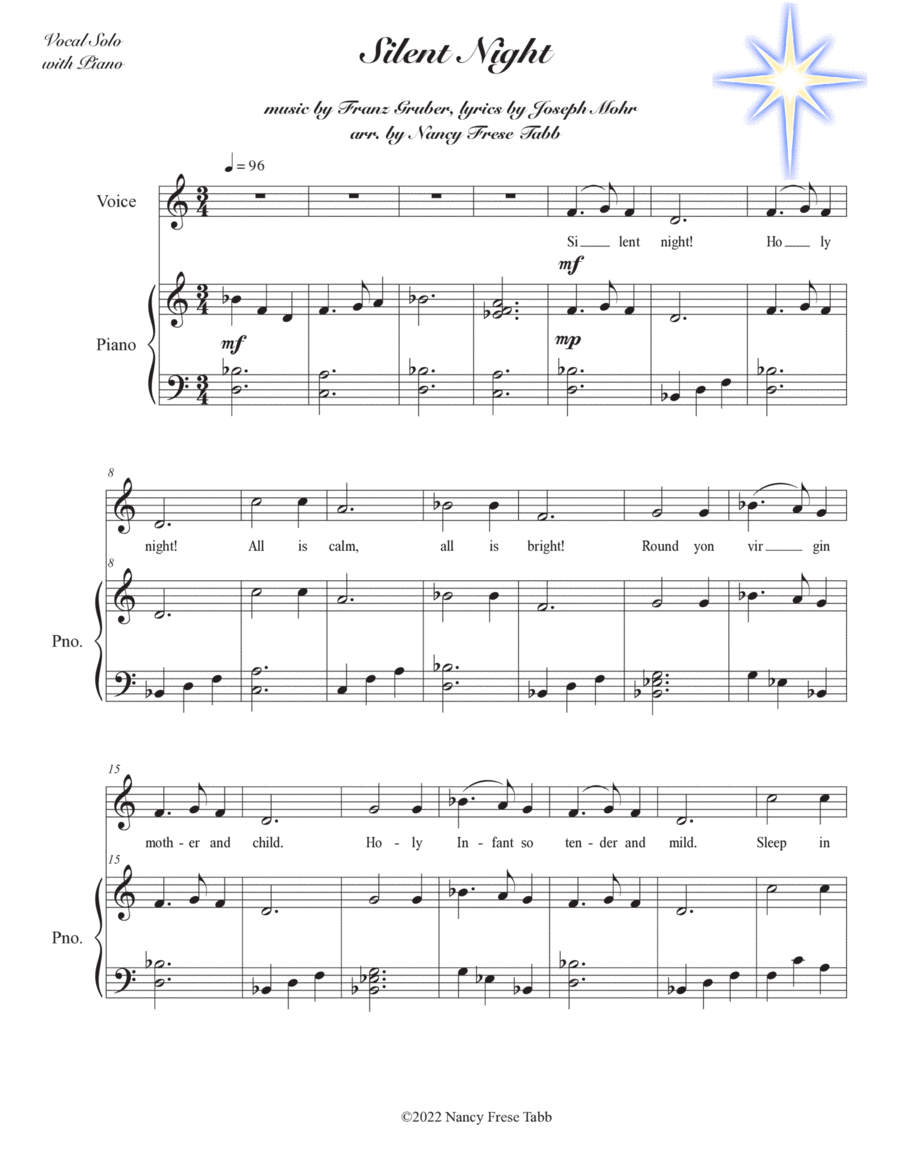 Silent Night (2 vs.) arranged for Vocal Solo with Piano image number null