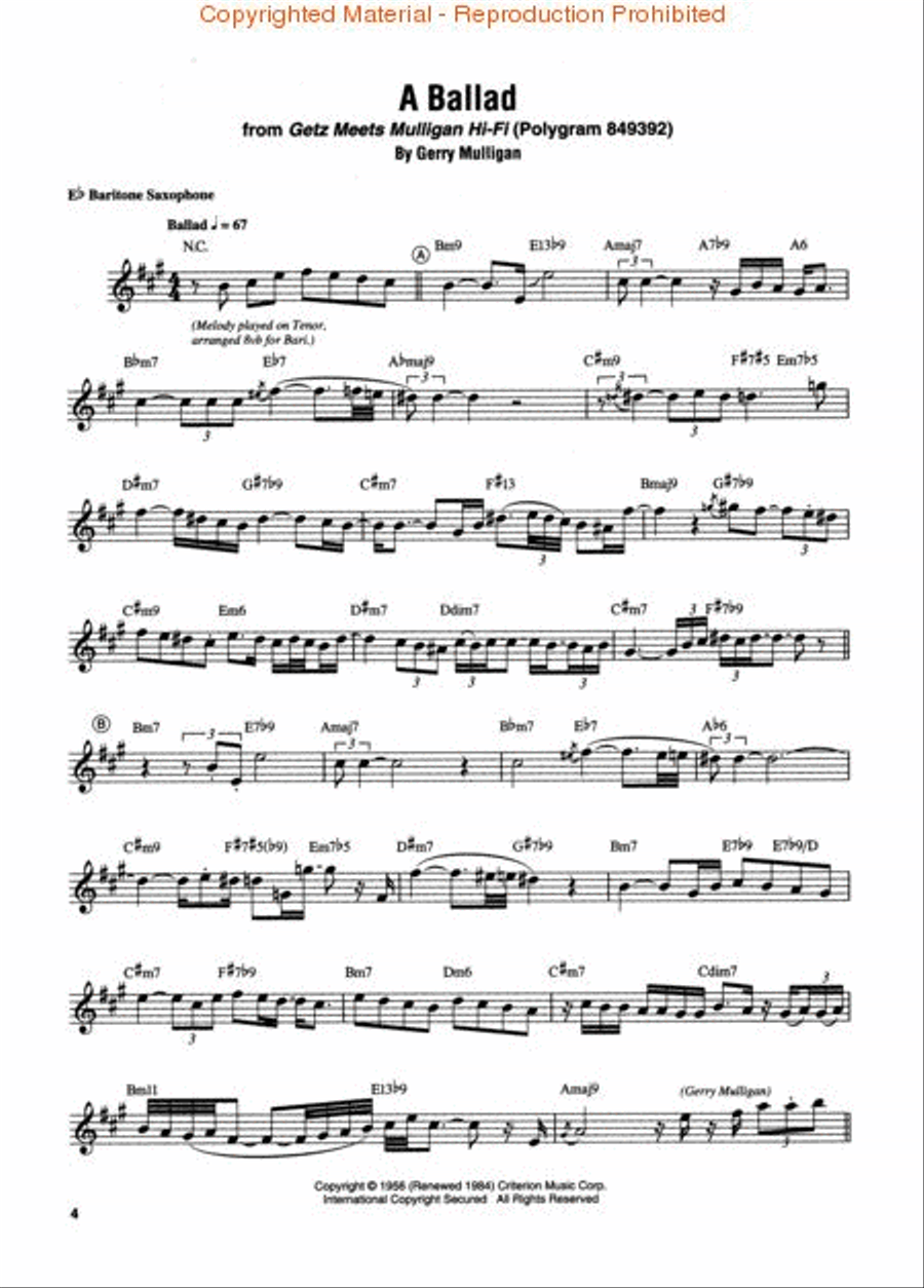 The Gerry Mulligan Collection by Gerry Mulligan Baritone Saxophone Sheet Music Sheet Music Plus