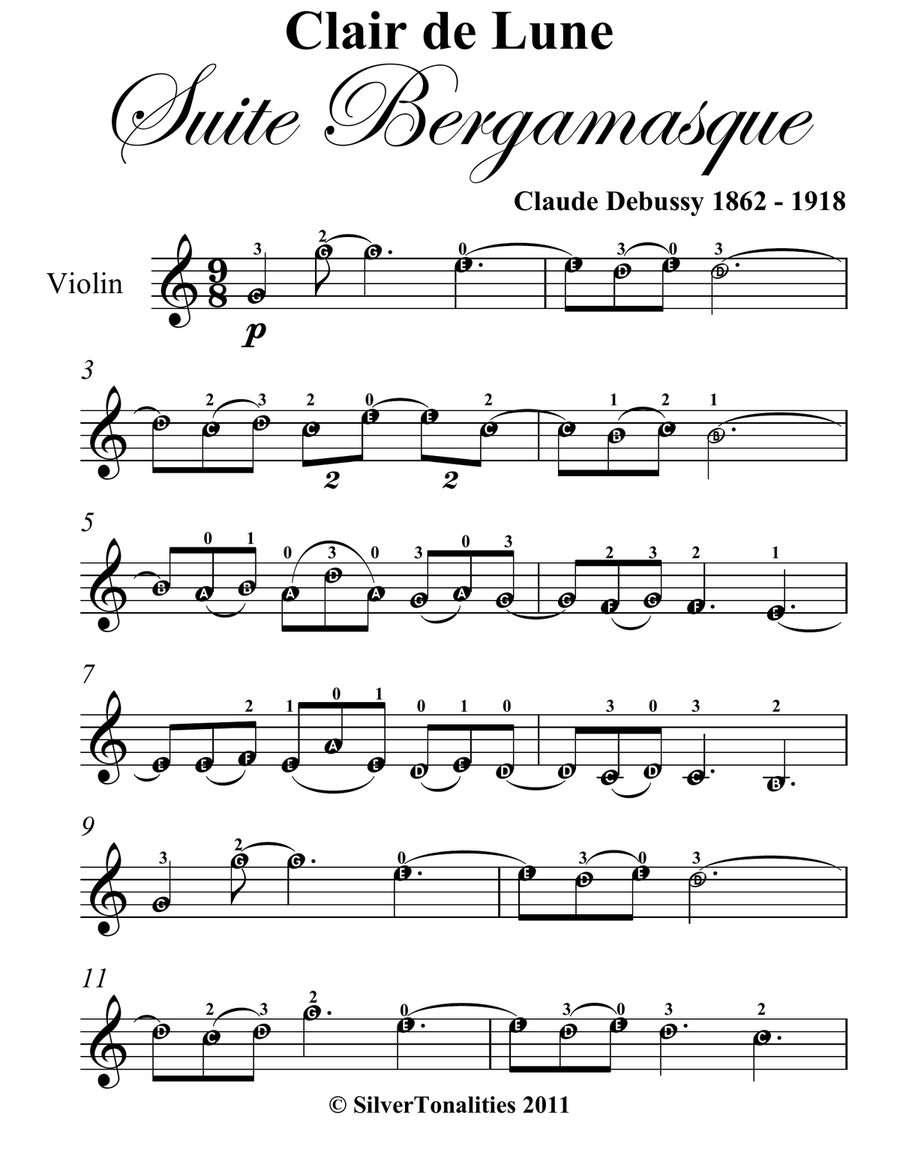Clair de Lune Suite Bergamasque Easy Violin Sheet Music Violin Solo scores gallery preview page 2