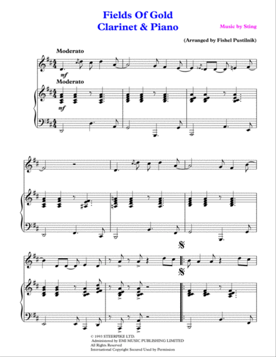Fields Of Gold Clarinet Solo scores gallery preview page 2