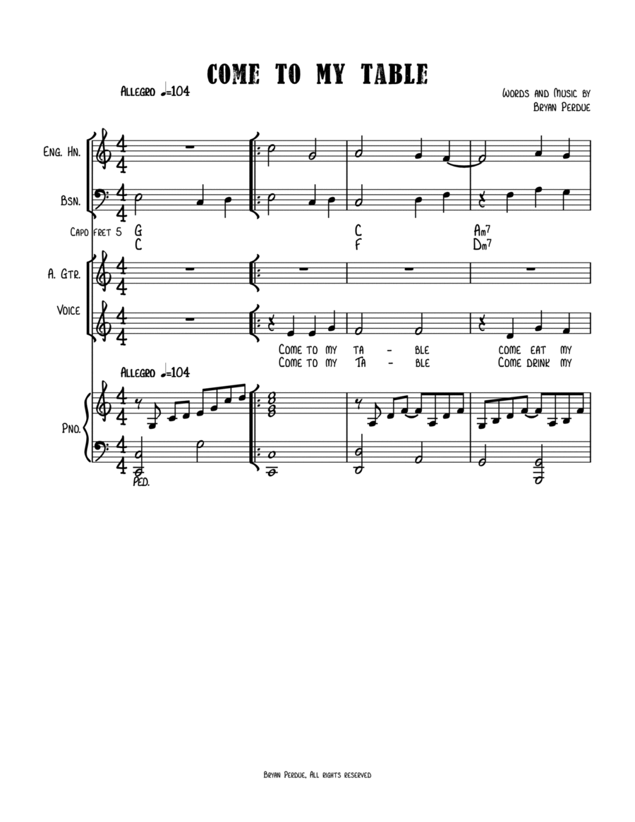 Come To My Table Come To My Table Piano, Vocal, Guitar scores gallery preview page 1