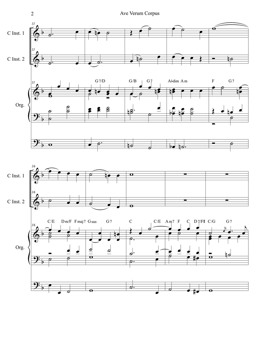 Ave Verum Corpus (Duet for C-Instruments - Organ Accompaniment) Organ scores gallery preview page 2