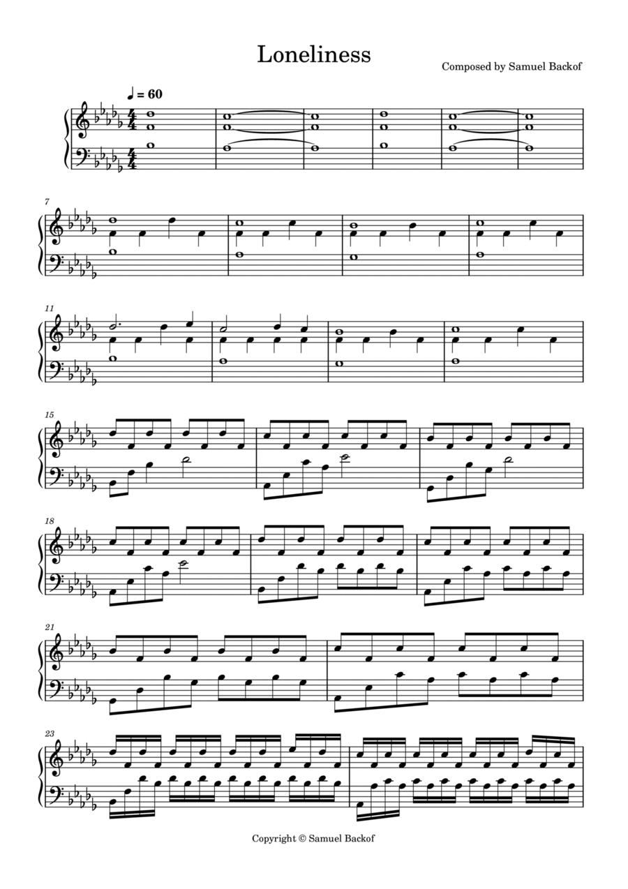 Loneliness Piano Solo scores gallery preview page 1