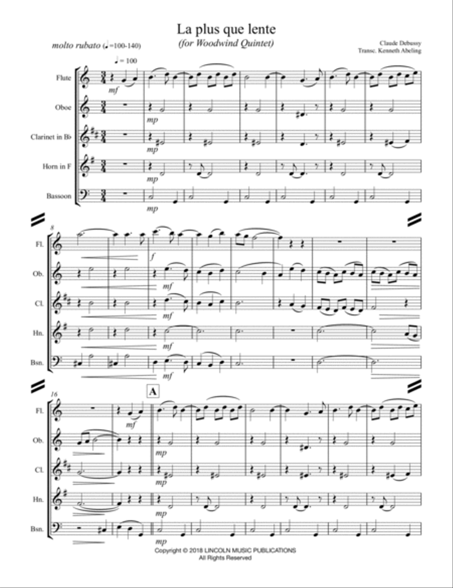 Debussy – La plus que lente (for Woodwind Quintet) Woodwind Quintet scores gallery preview page 2