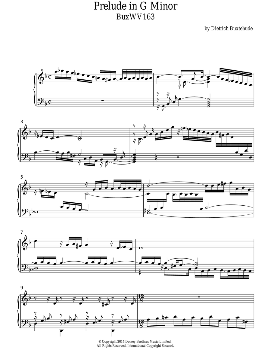 Prelude In G Minor Buxwv163 Piano Solo scores gallery preview page 1
