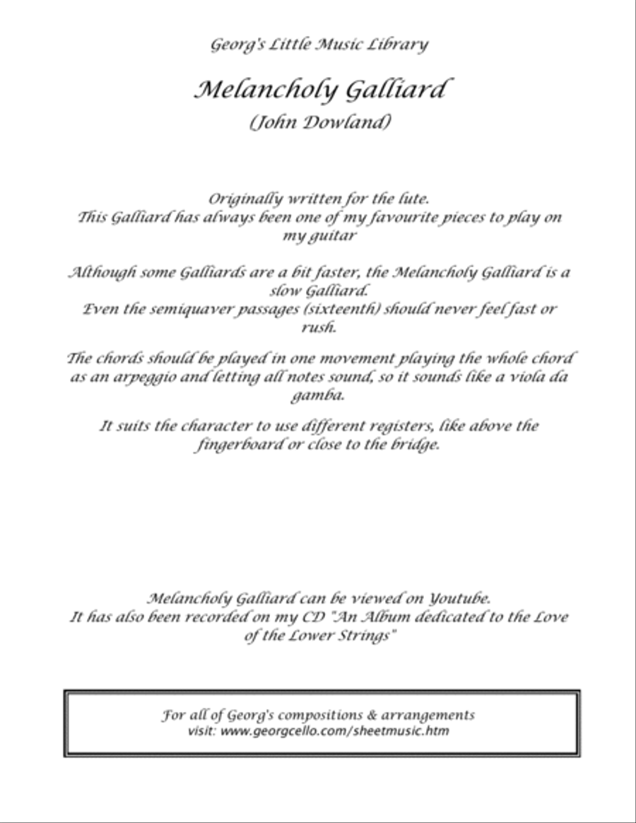 John Dowland Melancholy Galliard for cello solo Cello Solo scores gallery preview page 3
