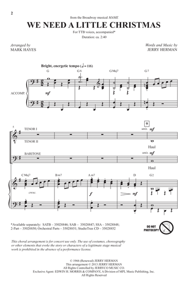 We Need A Little Christmas (from Mame) (arr. Mark Hayes) by Mark Hayes TTBB - Digital Sheet Music