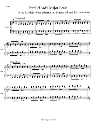 12 Major Scales in alternating 3rds Intervals on the Piano