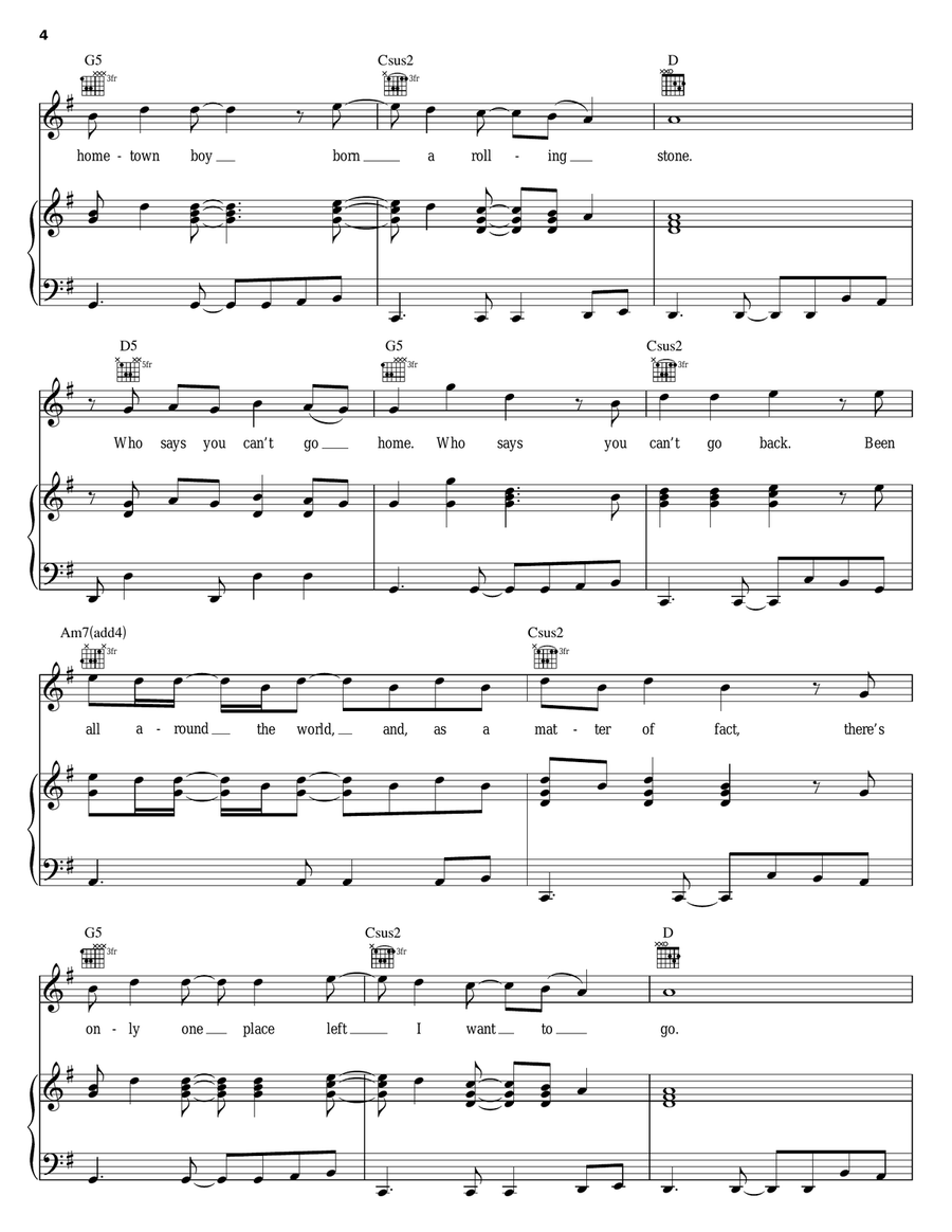 Who Says You Can't Go Home Piano, Vocal, Guitar scores gallery preview page 4