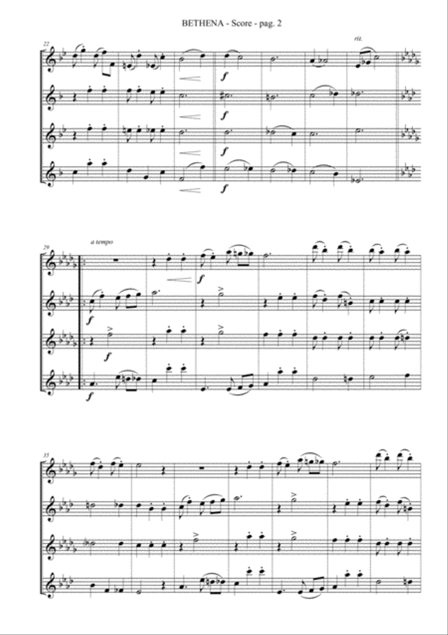 BETHENA (A Concert Waltz) by Scott Joplin - for Saxophone Quartet SATB image number null
