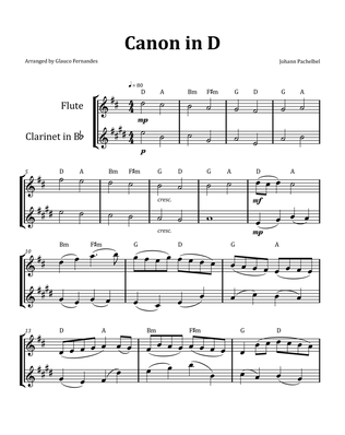 Canon by Pachelbel - Flute and Clarinet Duet with Chord Notation