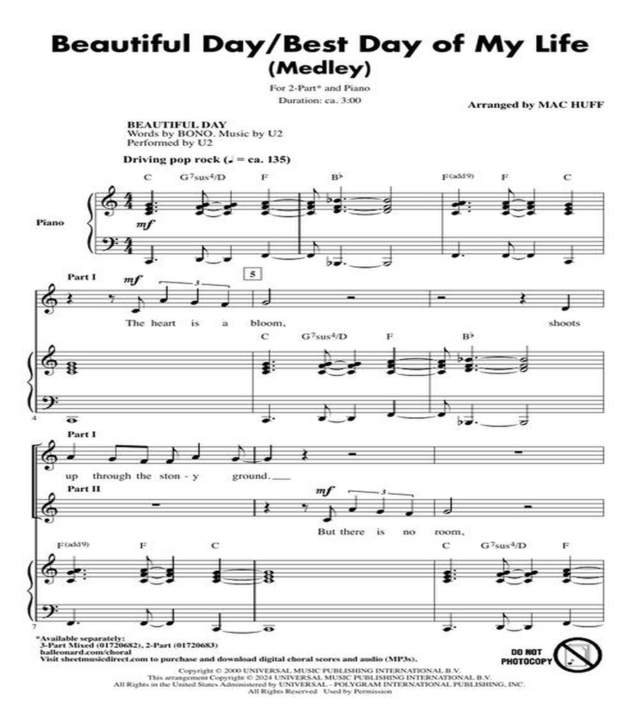 Beautiful Day/Best Day of My Life (Medley) 2-Part scores gallery preview page 3