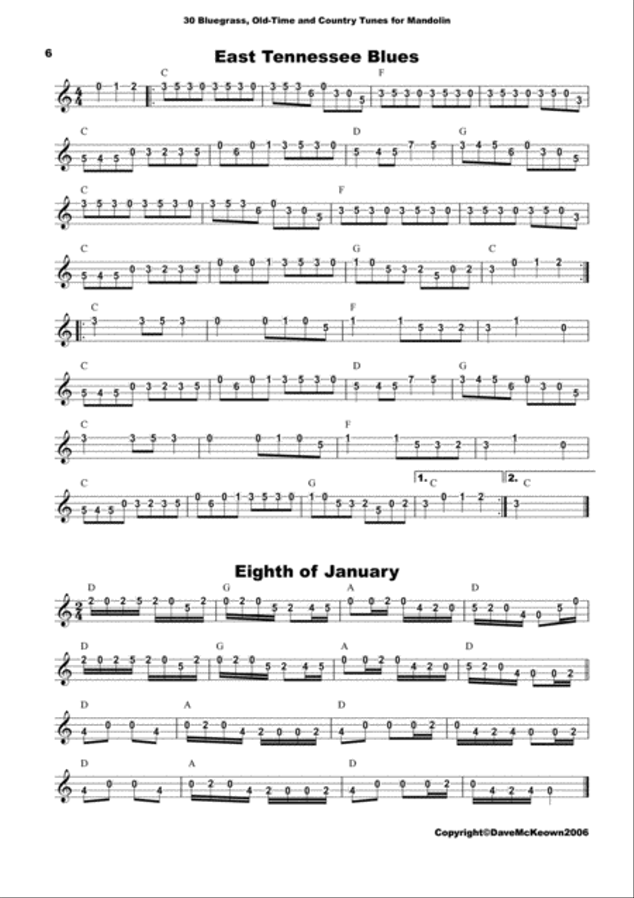 30 Bluegrass and Country Tunes for Mandolin, tab in GDAE Mandolin scores gallery preview page 6