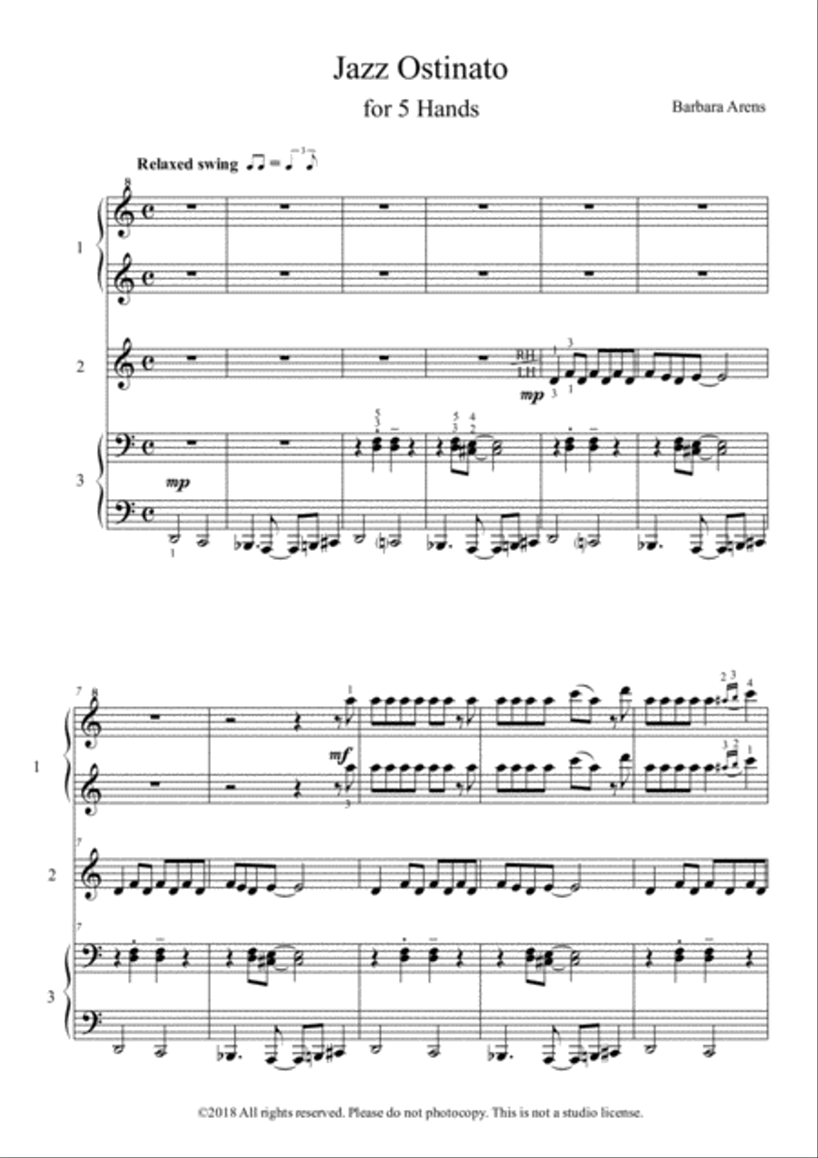 Jazz Ostinato for 5 Hands Piano Method scores gallery preview page 1