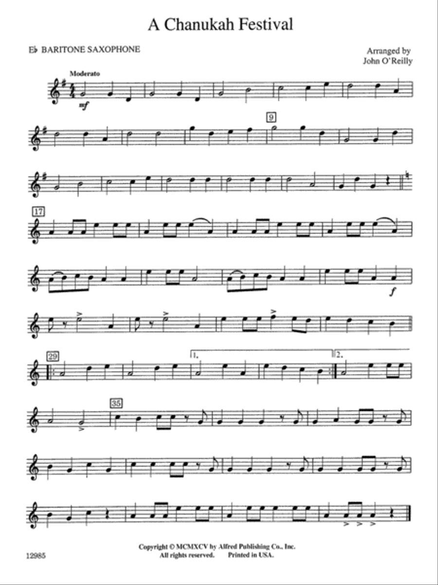 A Chanukah Festival: E-flat Baritone Saxophone Concert Band scores gallery preview page 1