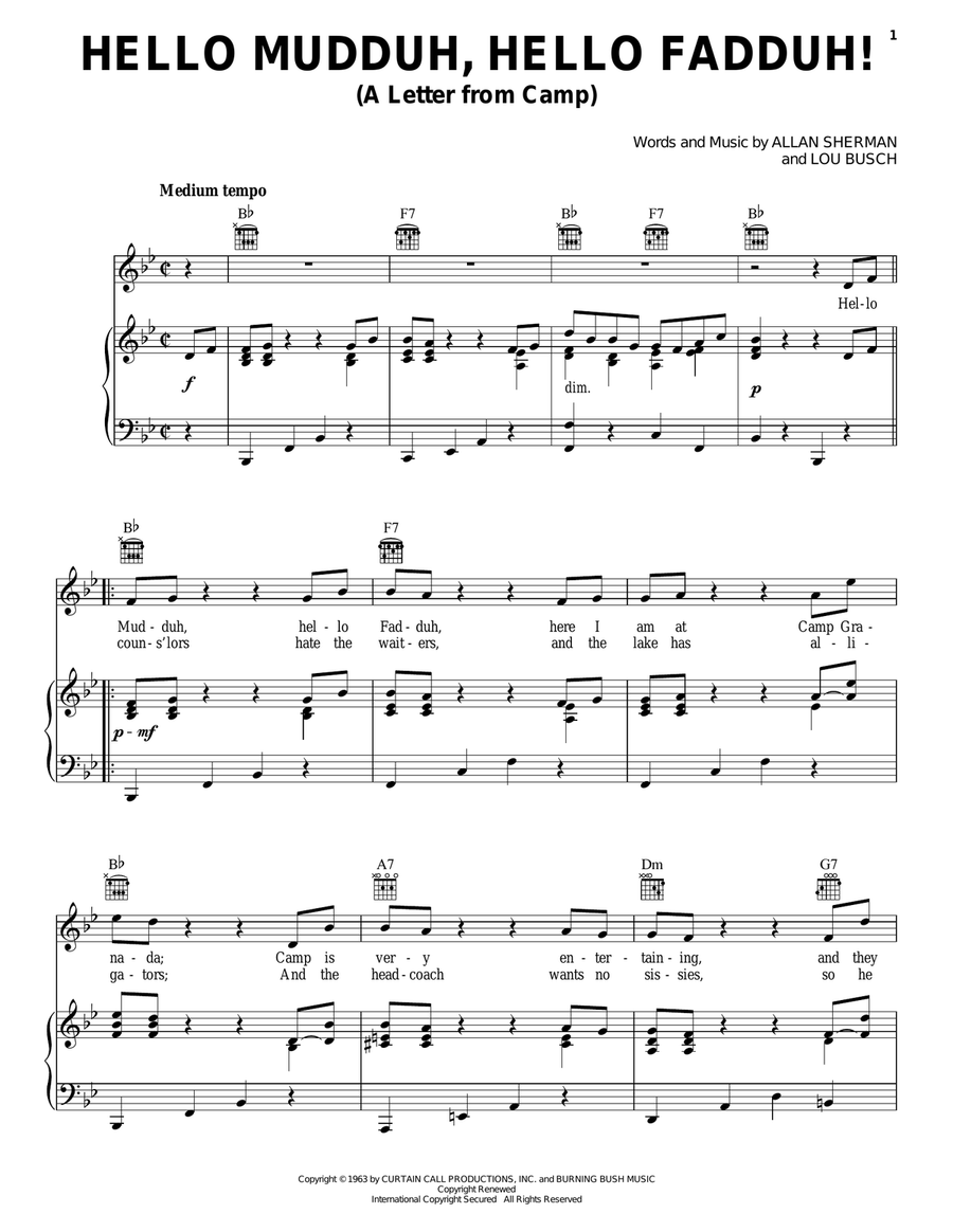 Hello Mudduh, Hello Fadduh! (A Letter From Camp) Guitar scores gallery preview page 1