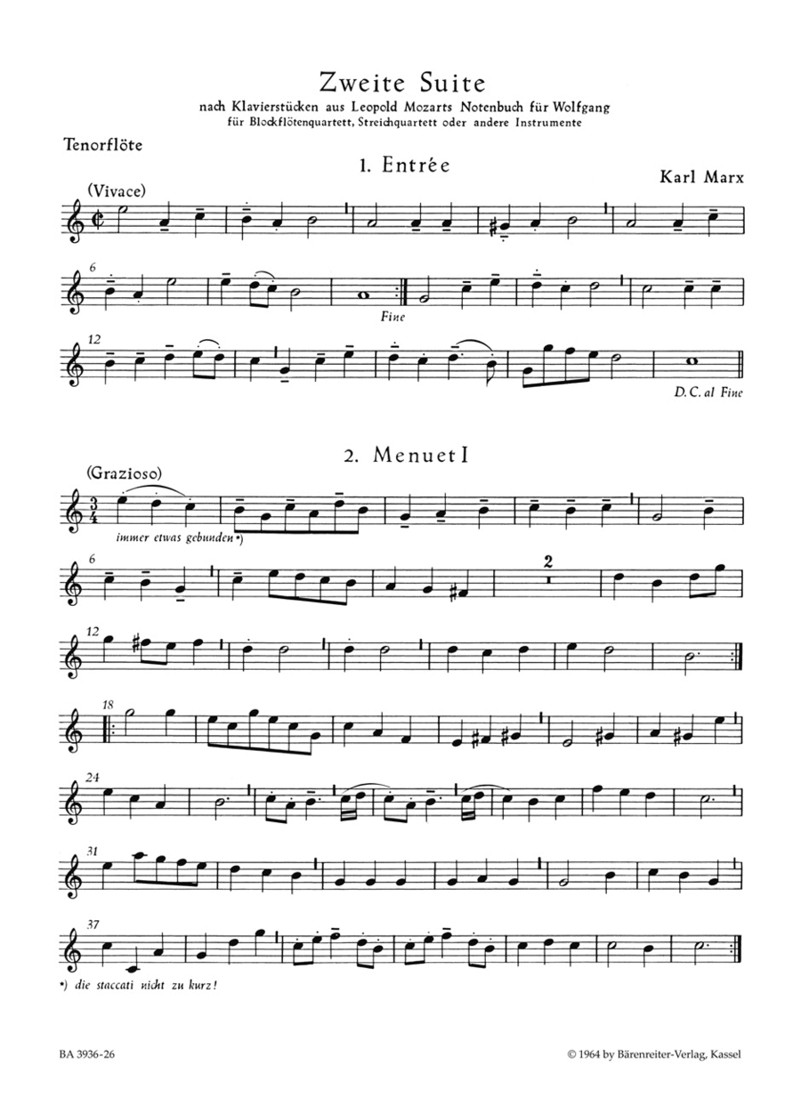 Zweite Suite nach Tanzen aus Leopold Mozarts Notenbuch fur Wolfgang Tenor Recorder scores gallery preview page 1
