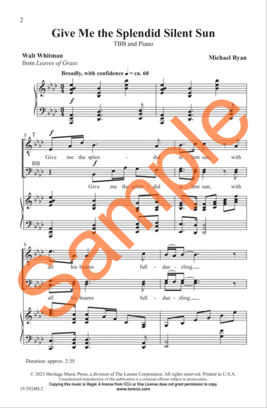 Give Me the Splendid Silent Sun TTB scores gallery preview page 3