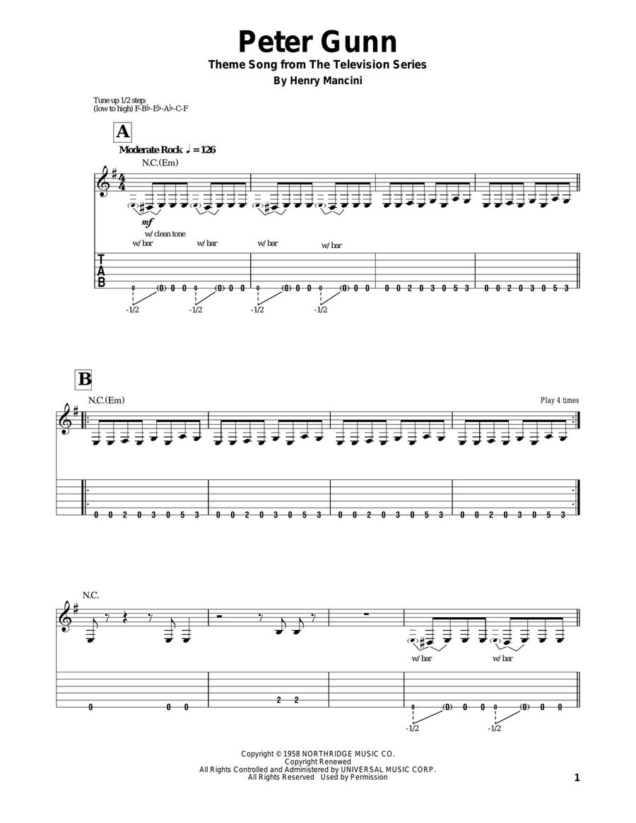 Peter Gunn Theme Guitar Tablature scores gallery preview page 1
