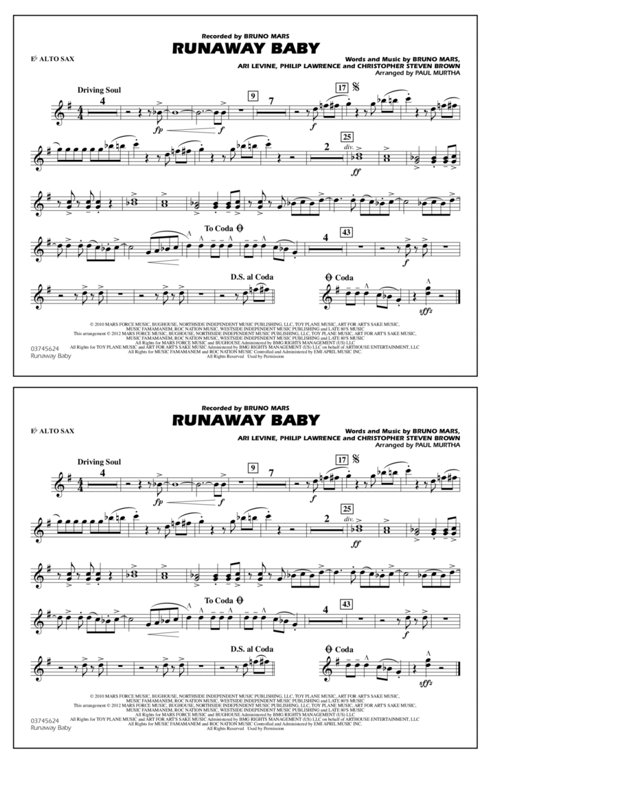 Runaway Baby - Eb Alto Sax Marching Band scores gallery preview page 1