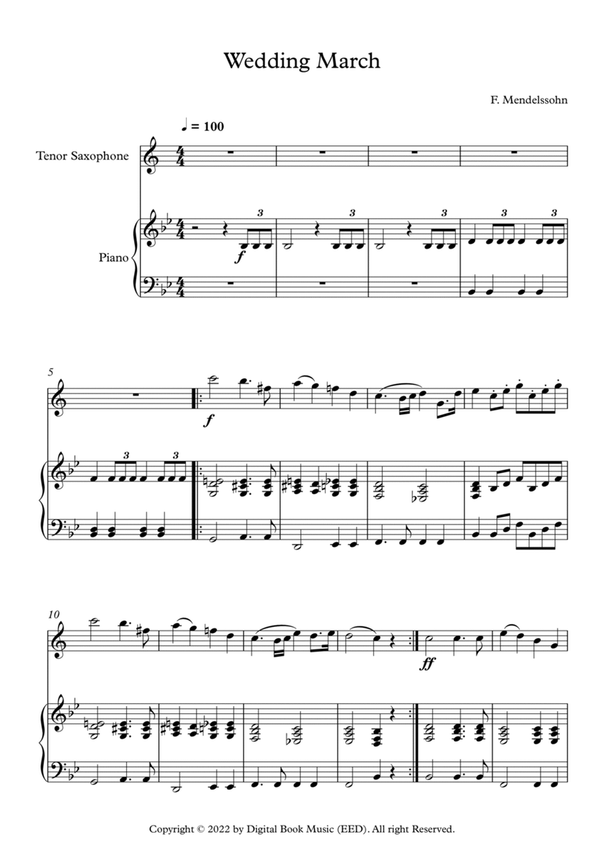 Wedding March - Felix Bartholdy Mendelssohn (Tenor Sax + Piano) image number null