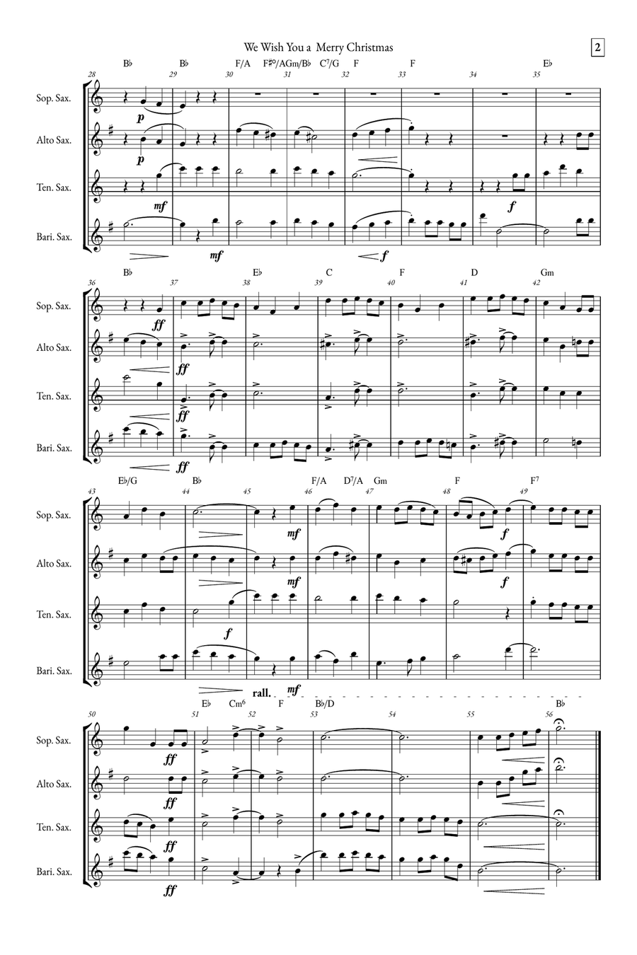 We Wish You a Merry Christmas Saxophone Quartet scores gallery preview page 2