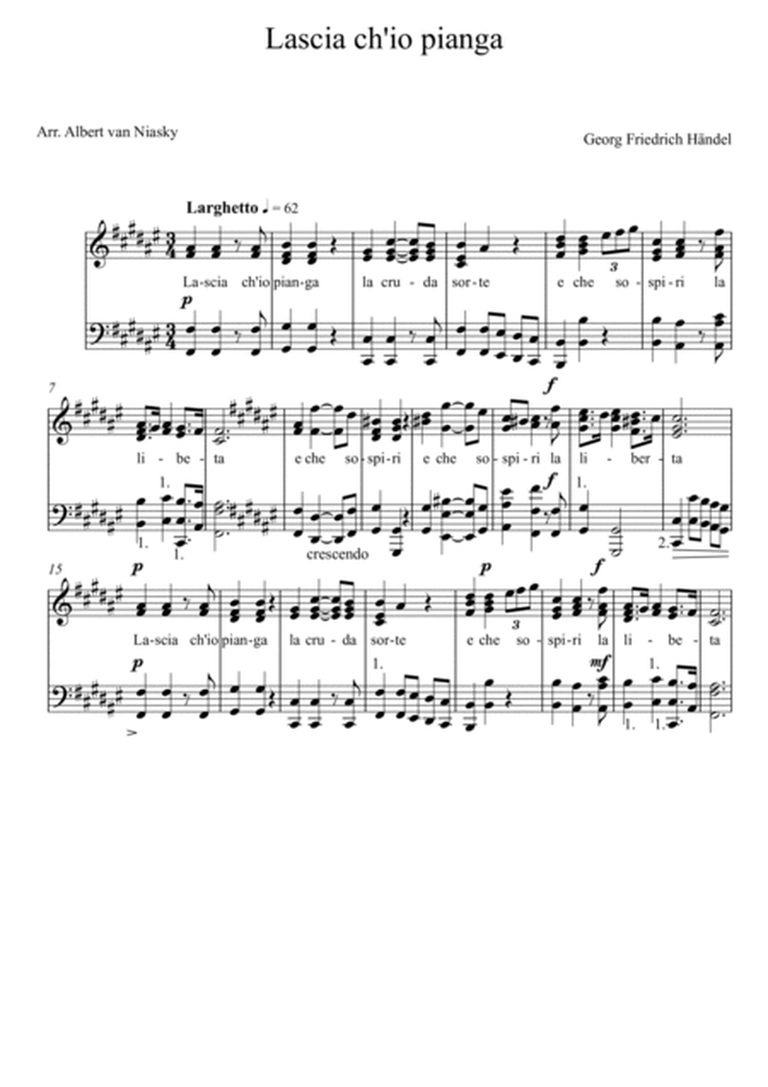 Lascia che io pianga (Händel) F# major key (or relative minor key)