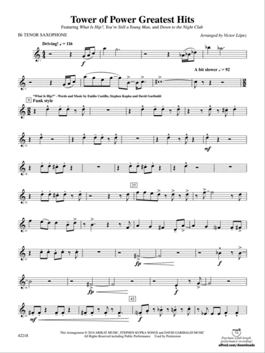 Tower of Power Greatest Hits: B-flat Tenor Saxophone Concert Band scores gallery preview page 1