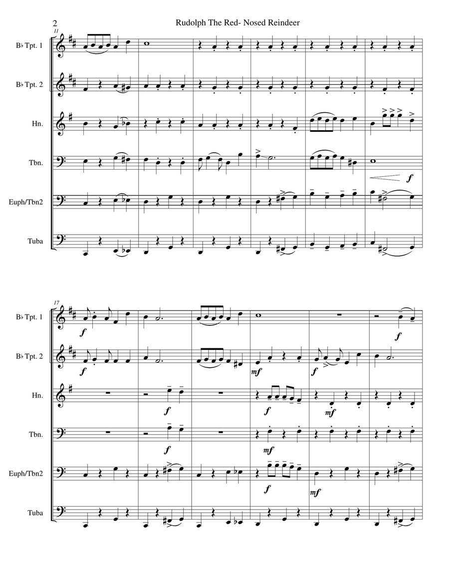 Rudolph The Red-nosed Reindeer Brass Ensemble scores gallery preview page 3