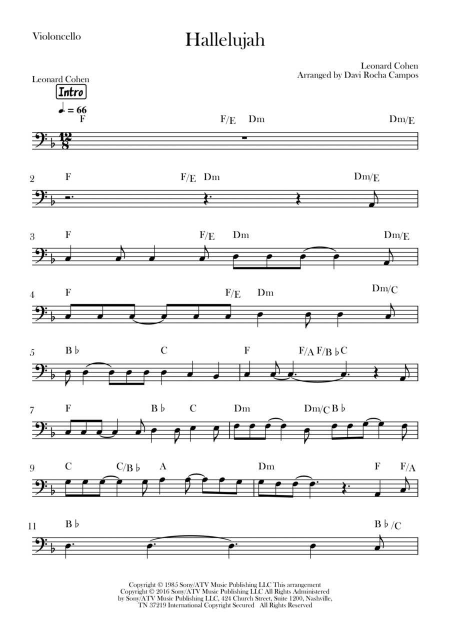 Hallelujah Cello Solo scores gallery preview page 1