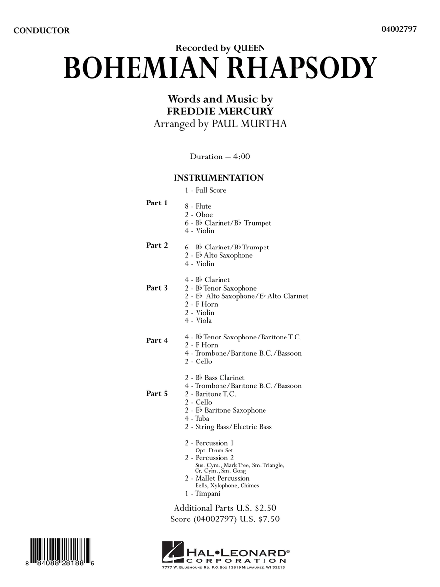 Bohemian Rhapsody - Full Score Concert Band scores gallery preview page 1