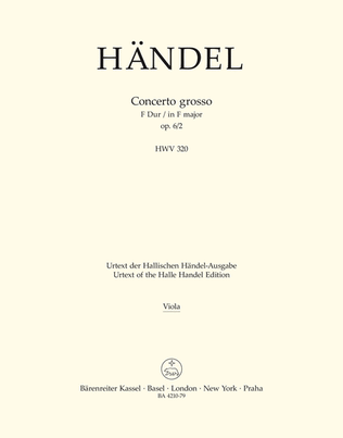 Book cover for Concerto grosso F major, Op. 6/2 HWV 320
