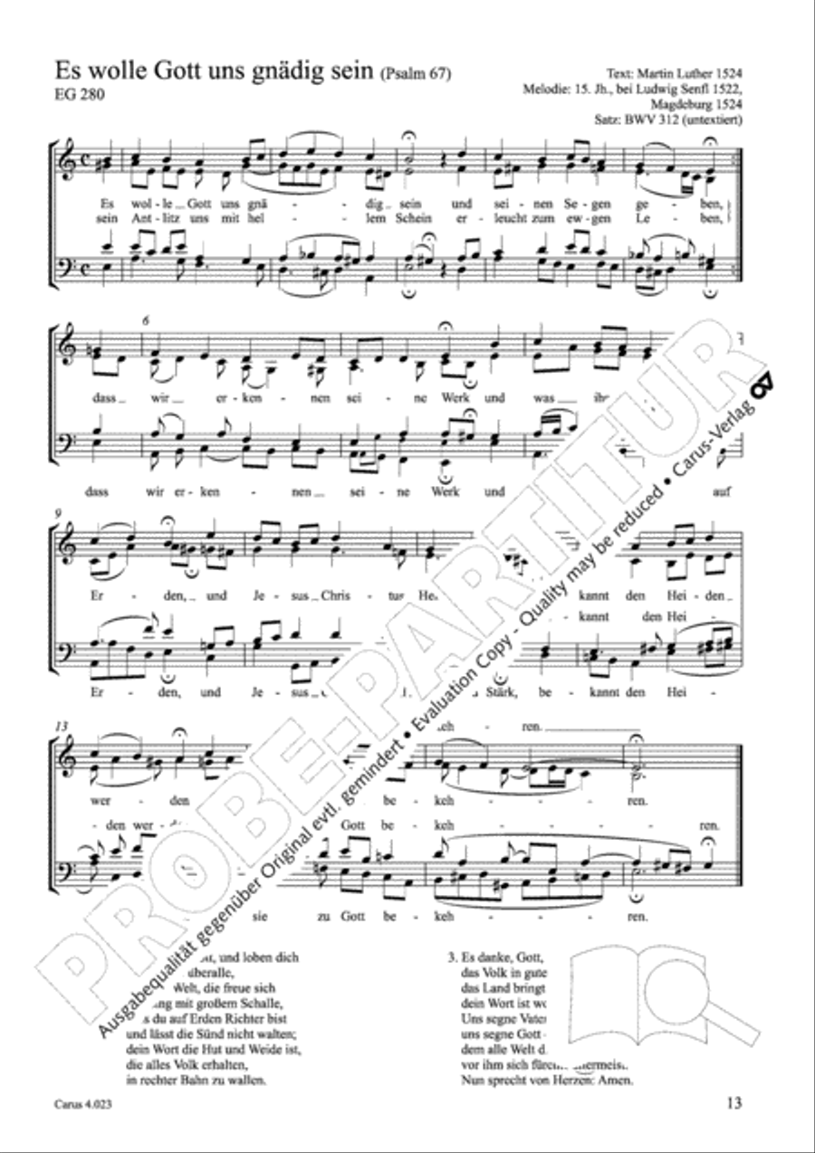 Luther Lieder in settings by J. S. Bach for mixed choir SATB 4-Part scores gallery preview page 14