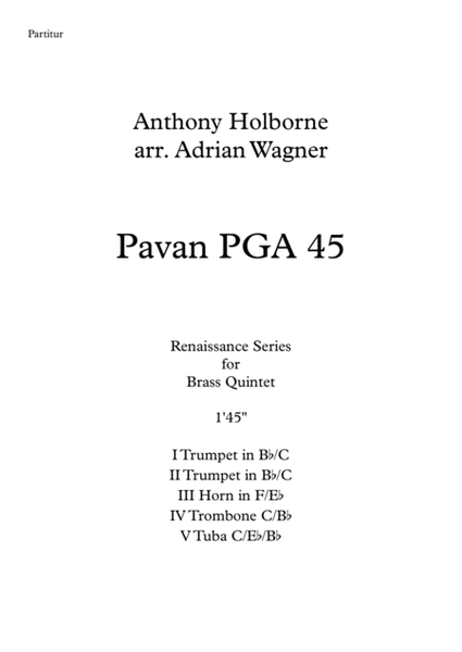 Pavan PGA 45 (Anthony Holborne) Brass Quintet arr. Adrian Wagner image number null