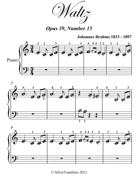 Waltz Opus 39 Number 15 Beginner Piano Sheet Music