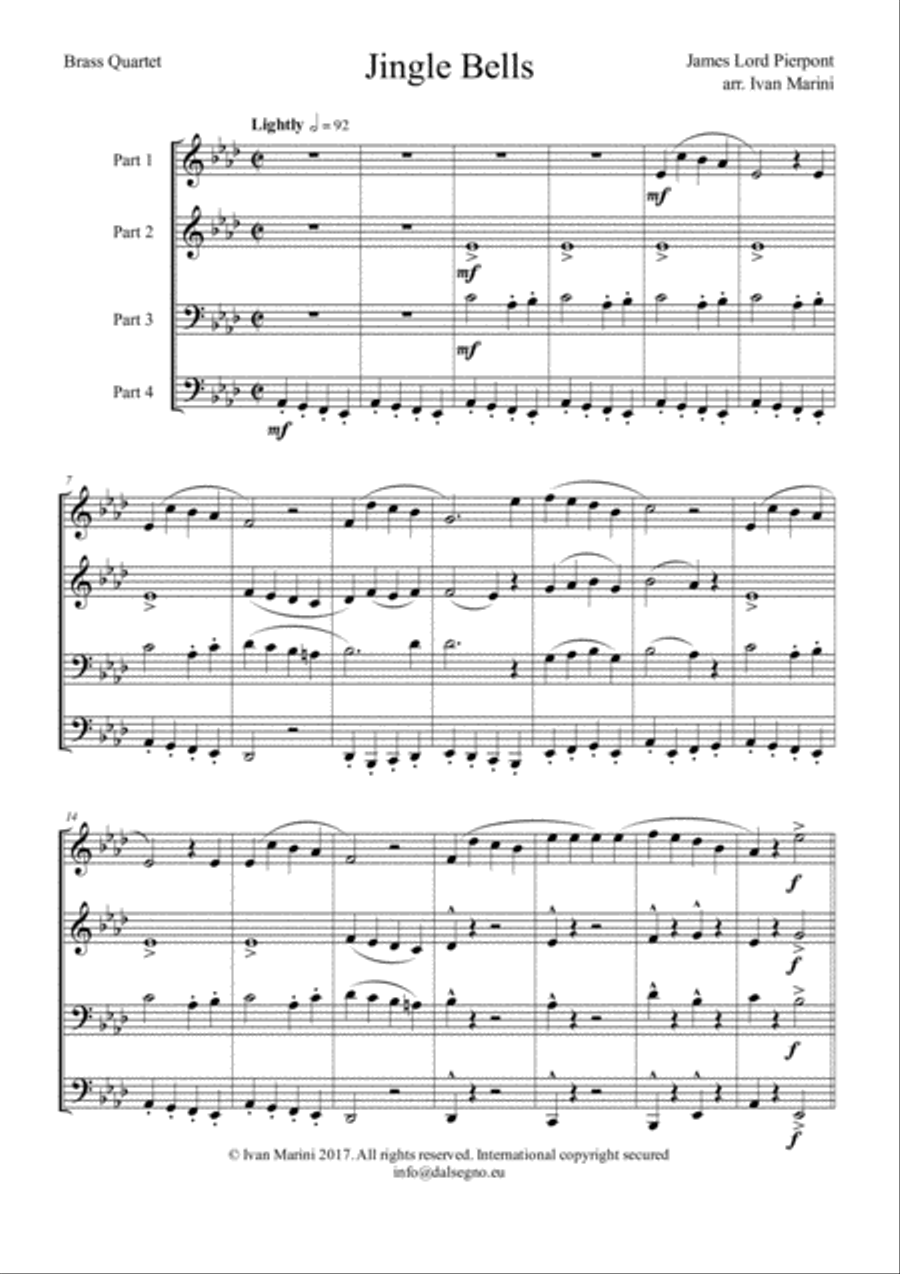JINGLE BELLS by James Pierpont - for Brass Quartet Brass Quartet scores gallery preview page 2