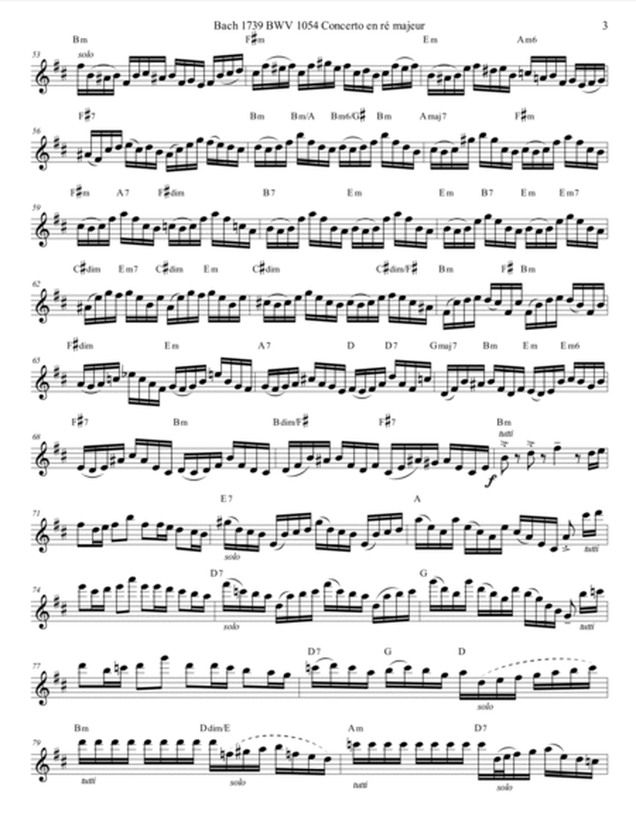Bach 1739 BWV 1054 Concerto en ré majeur For Solo Unaccompanied Flute Key of D