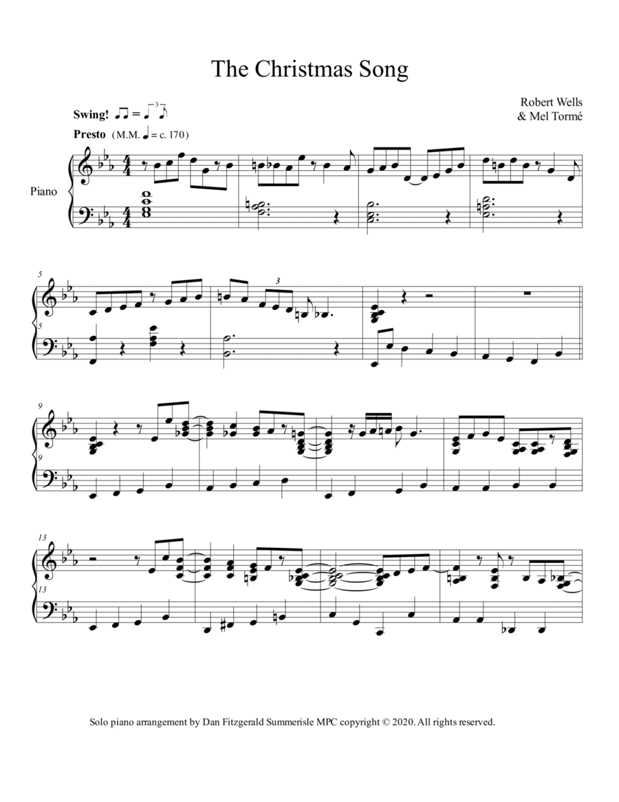 The Christmas Song (chestnuts Roasting On An Open Fire) Piano Solo scores gallery preview page 1