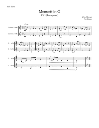 Three Mozart Minuets for Clarinet Duet (KV1-KV2)