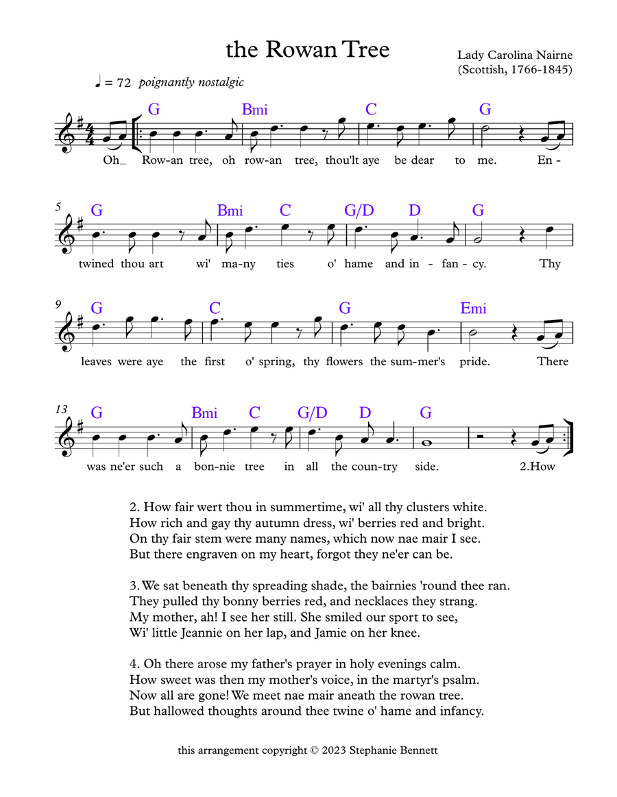 The Rowan Tree (in G) Piano scores gallery preview page 1