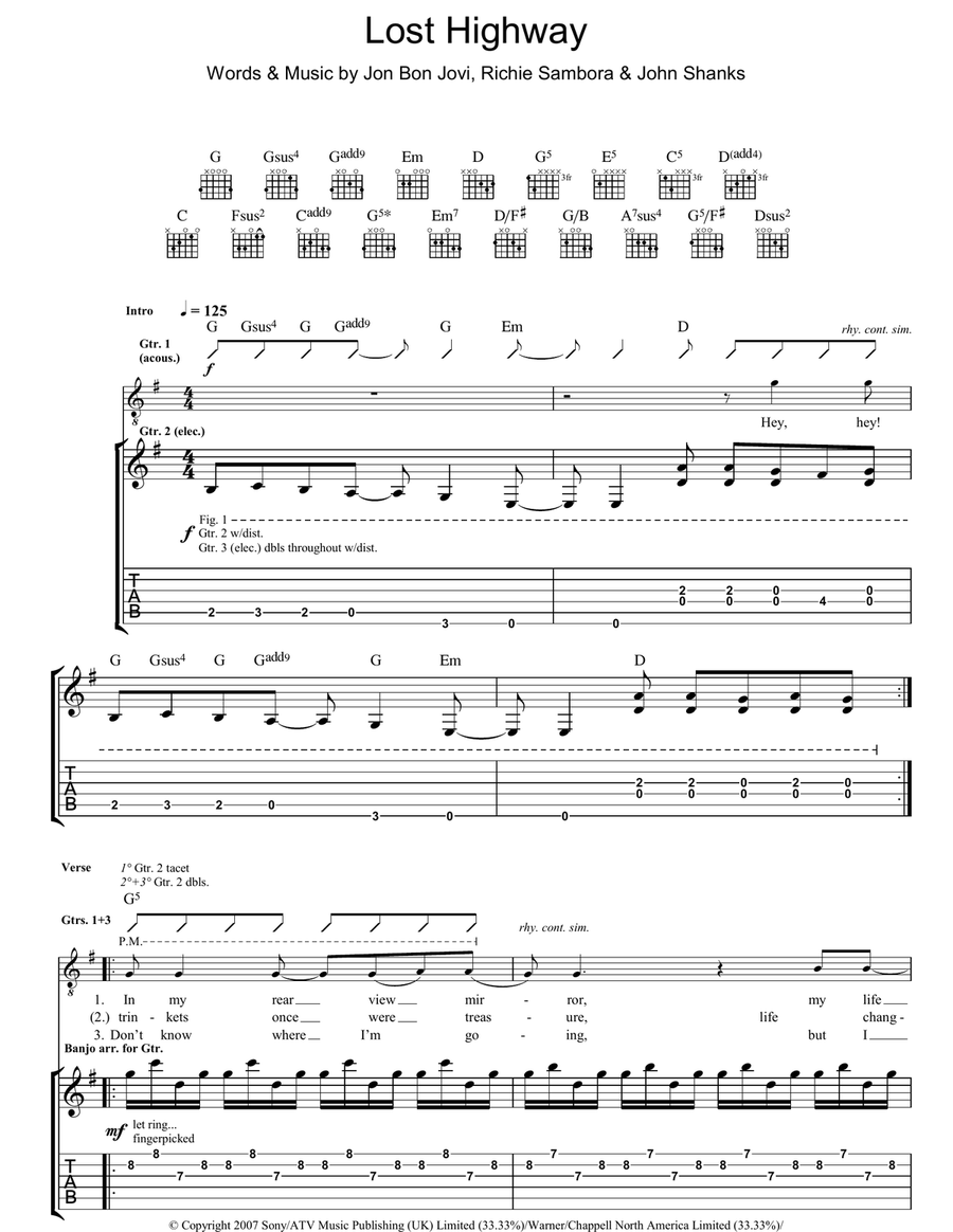 Lost Highway Guitar Tablature scores gallery preview page 1
