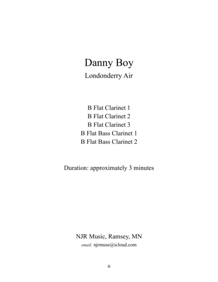 Danny Boy for Clarinet Quintet - (Cl 1,2,3,B Cl 1,2) full set image number null