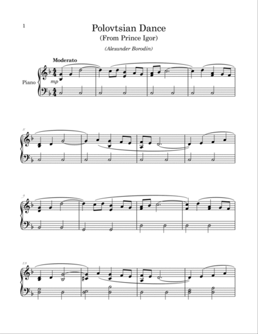 Borodin's Polovtsian Dance arraged for easy piano Borodin's Polovtsian Dance arraged for easy piano Easy Piano scores gallery preview page 2