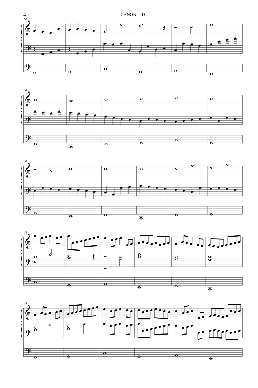 PACHELBEL - CANON in D - Arr. for Organ 3 staff Organ Solo scores gallery preview page 4