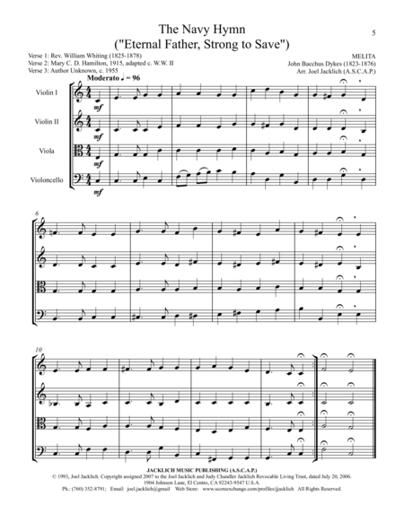 The Navy Hymn ("Eternal Father, Strong to Save") for String Quartet image number null