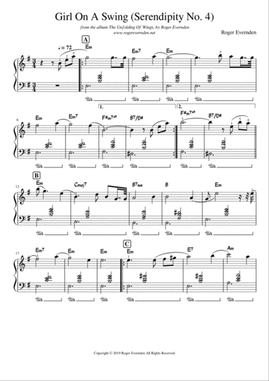 Girl On A Swing - Serendipity No.4 Easy Piano scores gallery preview page 1