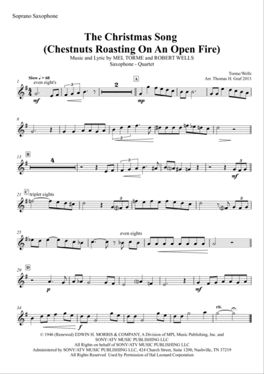 The Christmas Song (Chestnuts Roasting On An Open Fire) Saxophone Quartet scores gallery preview page 4