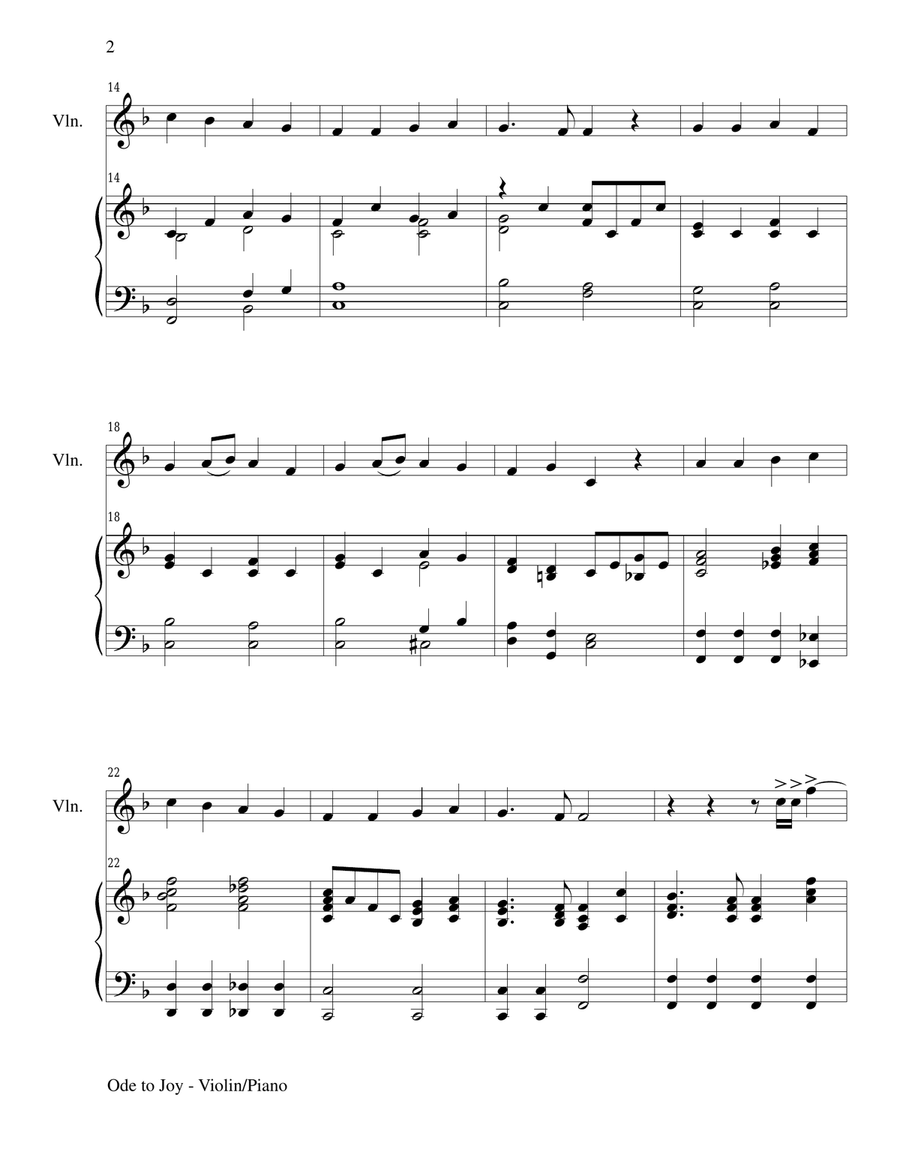 ODE TO JOY (Violin Piano and Violin Part) Joyful, Joyful, We Adore Thee Violin Solo scores gallery preview page 2